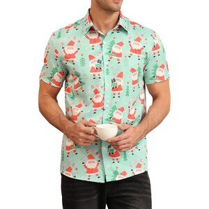 🆕Men's Green Polyester Christmas Shirt Holiday Design Perfect for Parties